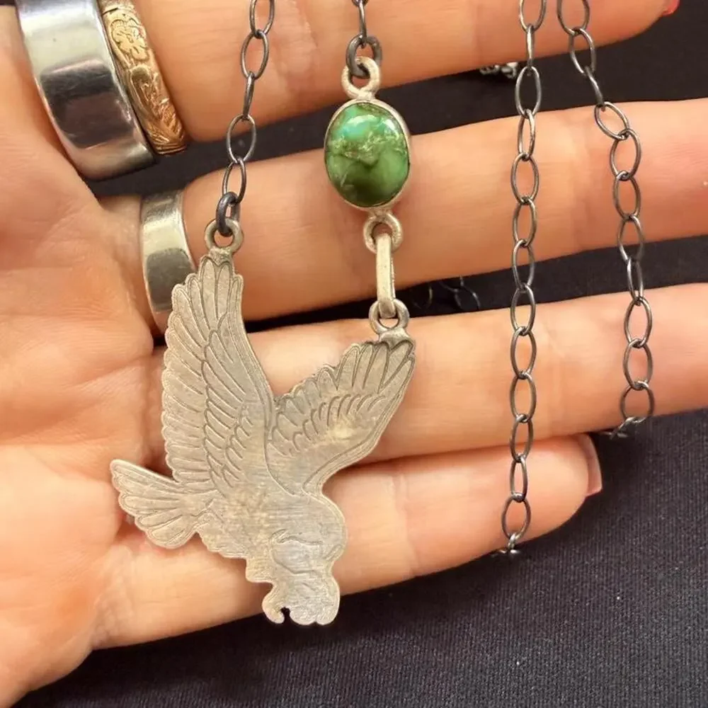 Sterling silver eagle necklace with Sonoran gold